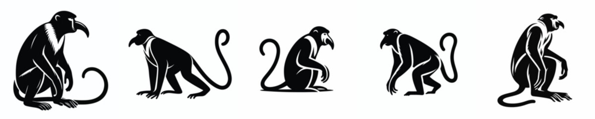 black and white silhouette vector of a proboscis monkey