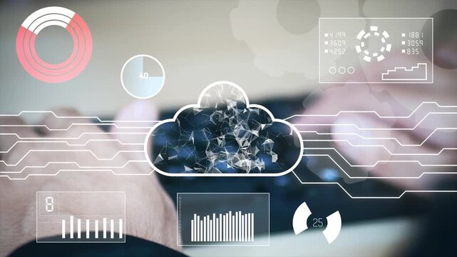 Cloud technology concept for data management system, online database storage, networking and internet service. Information system for business.