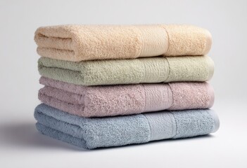 Stack of folded bath towels in pastel colors