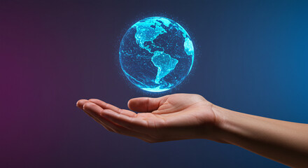 Hand Palm with Holographic Globe - Global Technology Connection