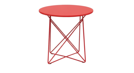 Isolated red accent table, metal furniture, modern and stylish side table for living room