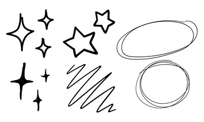 Fototapeta premium Hand-Drawn Doodle Collection: Stars, Scribbles, and Circular Elements for Graphic Design needs