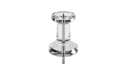 Isolated clear plastic push pin with steel needle for paper notes and cork boards