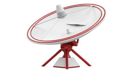 Isolated satellite dish antenna for telecommunications or science, red and white color design