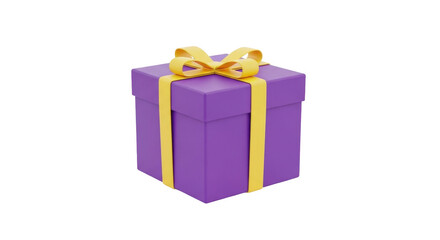 Isolated purple gift box with yellow ribbon for celebrating holiday event on special days