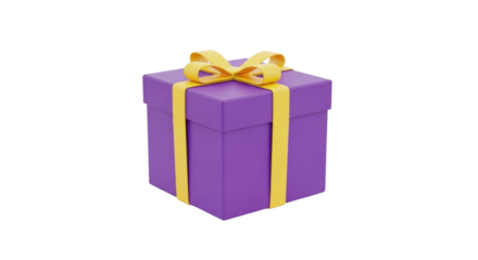 Isolated purple gift box with yellow ribbon for celebrating holiday event on special days