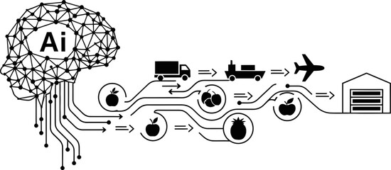 Obraz premium algorithmic intelligence transforms food supply paths, ensuring peak efficiency globally