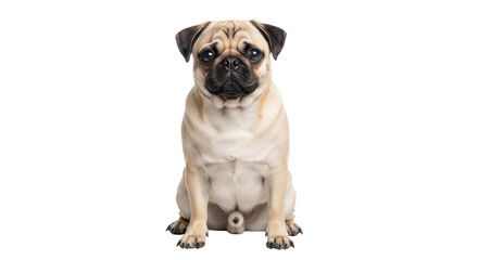 Isolated handsome young pug, adorable dog of canine pedigree breed with soft skin and fur