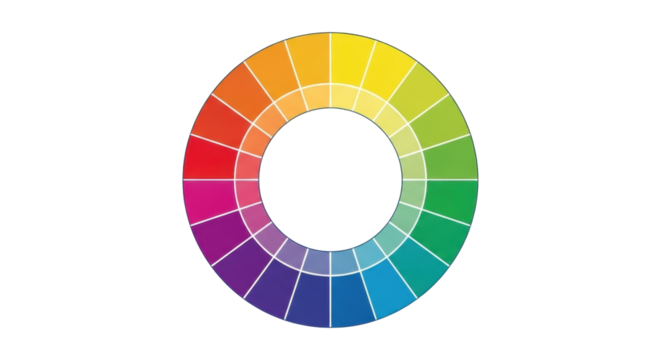Isolated multicolor color wheel of various hues from red, yellow, green, and blue tones