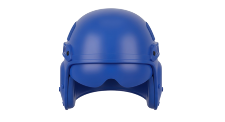 Isolated riot police blue helmet on a bright plain background, ready for enforcement, police gear