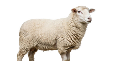 Isolated Sheep Standing Calmly in Studio, Animal with Woolly Fleece, Farm Livestock Animal