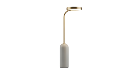 Isolated modern floor lamp with golden accents provides ambient light for stylish interior