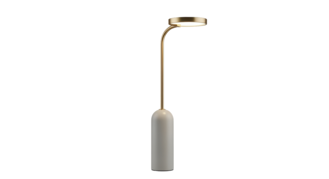 Isolated modern floor lamp with golden accents provides ambient light for stylish interior