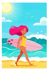 Sun-Kissed Surfer's Stroll