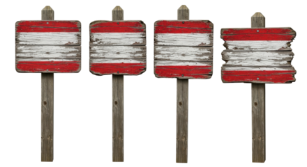 Isolated Austrian flag on old wooden boards, rustic direction sign or road marker on a post