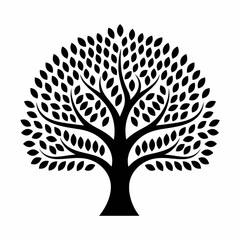 Vector silhouette illustration of a lush tree with detailed leaves scalable graphic for design projects silhouette