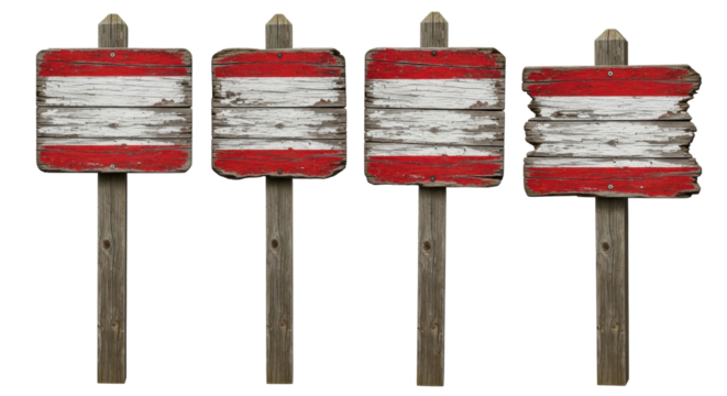 Isolated Austrian flag on old wooden boards, rustic direction sign or road marker on a post