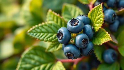 Close-up of vibrant blueberry leaves with intricate textures, showcasing nature's delicate beauty.