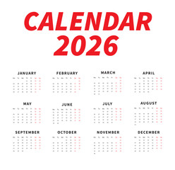 Minimalist 2026 Calendar Template.