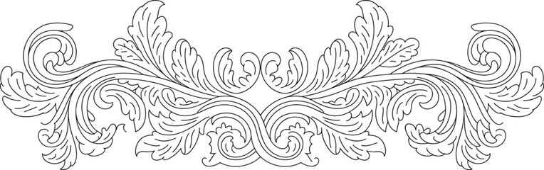 Ornate leaf flourish, symmetrical vintage design, decorative vector, swirling pattern, classical embellishment, elegant curves, antique style, graphic ornament