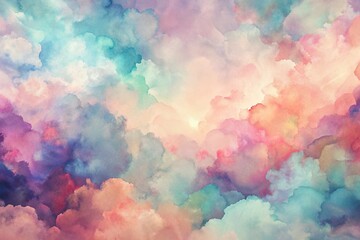 Abstract watercolor clouds in pastel shades soft and dreamy painting