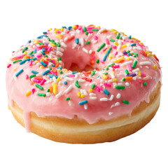 Pink Glazed Donut with Colorful Sprinkles on White Background - PNG set Transparent background
