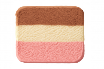 Neapolitan ice cream block with chocolate, vanilla, and strawberry flavors, dessert sweet food, transparent background