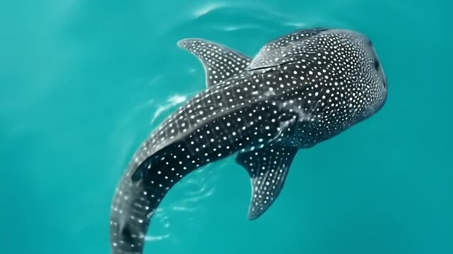 Majestic Whale Shark Gliding Through Crystal Clear Turquoise Ocean Waters.