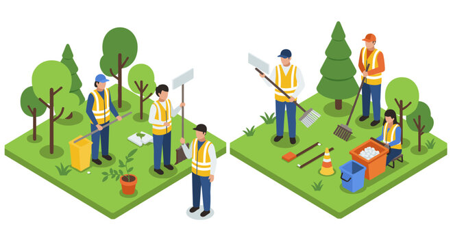 Community volunteers engaging in cleanup and tree planting in urban park