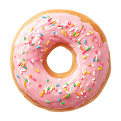 Close-up of a Pink Frosted Donut with Colorful Sprinkles, Isolated on White, Perfect for Sweet Treats PNG set Transparent backround