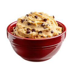 Delicious Chocolate Chip Cookie Dough in a Red Bowl, a Tempting Treat for Baking and Dessert Concepts PNG set Transparent backround