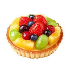 Vibrant Fresh Fruit Tart Dessert on White Background, Macro Shot, PNG set Transparent background
