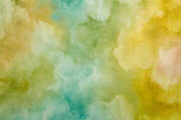 Abstract watercolor painting with green yellow and blue colors blend