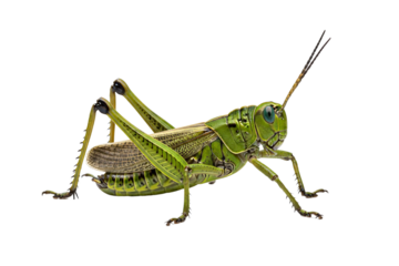 Detailed macro shot of a green grasshopper insect