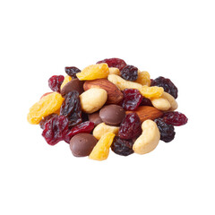 Delicious Trail Mix with Nuts Dried Fruit and Chocolate Pieces on White Background PNG set Transparent backround