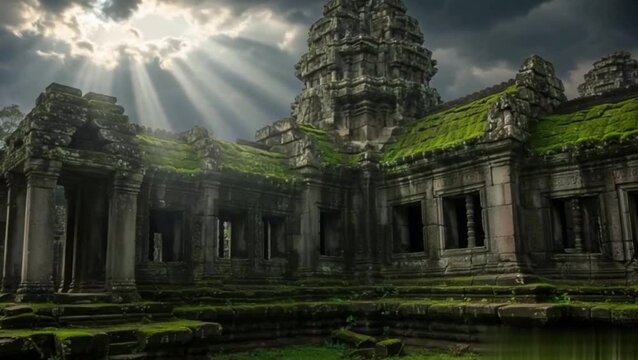Angkor Wat dan Kuil Bayon di Kamboja menampilkan arsitektur kuno batu yang menakjubkan dari budaya AsiaAngkor Wat dan Kuil Bayon di Kamboja menampilkan arsitektur kuno batu yang menakjubkan dari buday