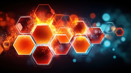 A colorful, abstract image of hexagons in red and blue. The image has a futuristic, technological feel to it