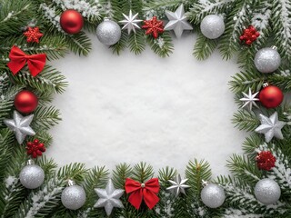 Christmas fir branch frame with ornaments