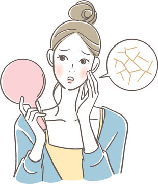 手鏡を見る女性