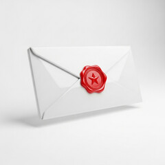 White envelope sealed with a red wax seal featuring a star