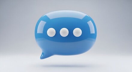 A blue speech bubble with three white dots on a light gray background in a rendered image
