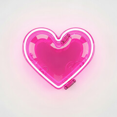 Pink neon heart sign isolated on white background