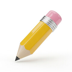 A yellow pencil with a pink eraser isolated on a white background