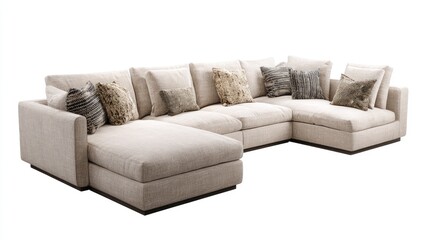 Light beige sectional sofa with chaise lounge