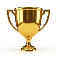 Shiny golden trophy with handles on a white background, isolated on white background