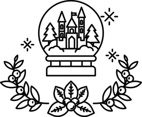 A snow globe with a castle and trees in the background