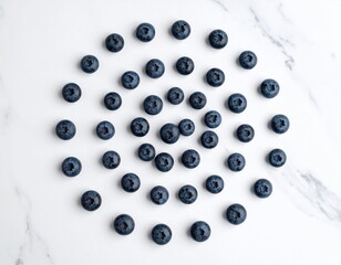 Minimal Marble Flatlay with Blueberries in Spiral Design