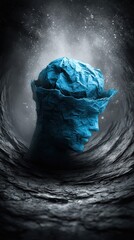 Abstract Blue Pixelated Head in Dark Setting