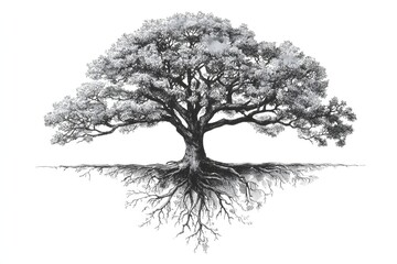 Clean Line Art of Tree with Roots Balanced Design