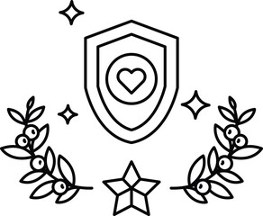 A shield with a heart on it and a star in the middle